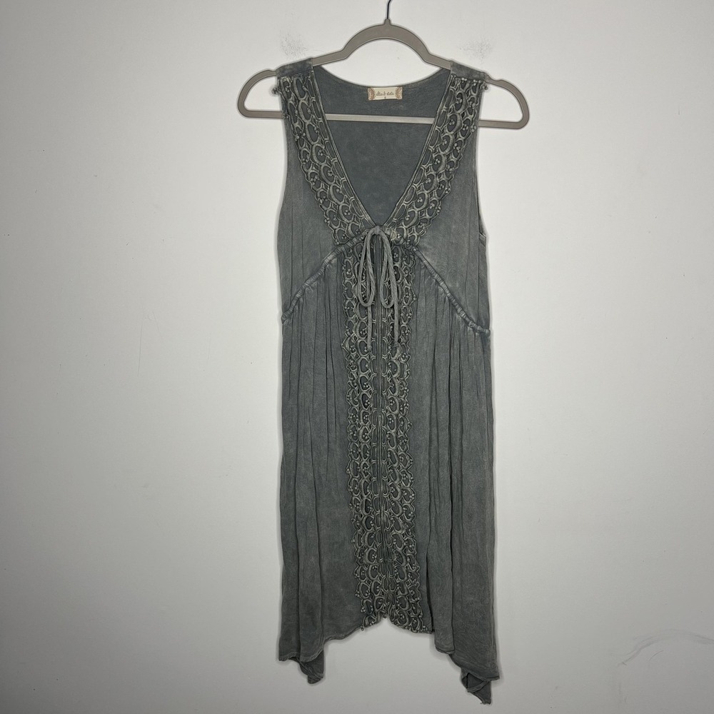 Altar'd State Sundress Womens Small Gray Rayon Crochet Trapeze Asym Hem Boho